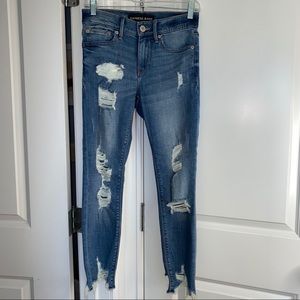 Express Distressed Mid Rise Ankle Skinny Jeans